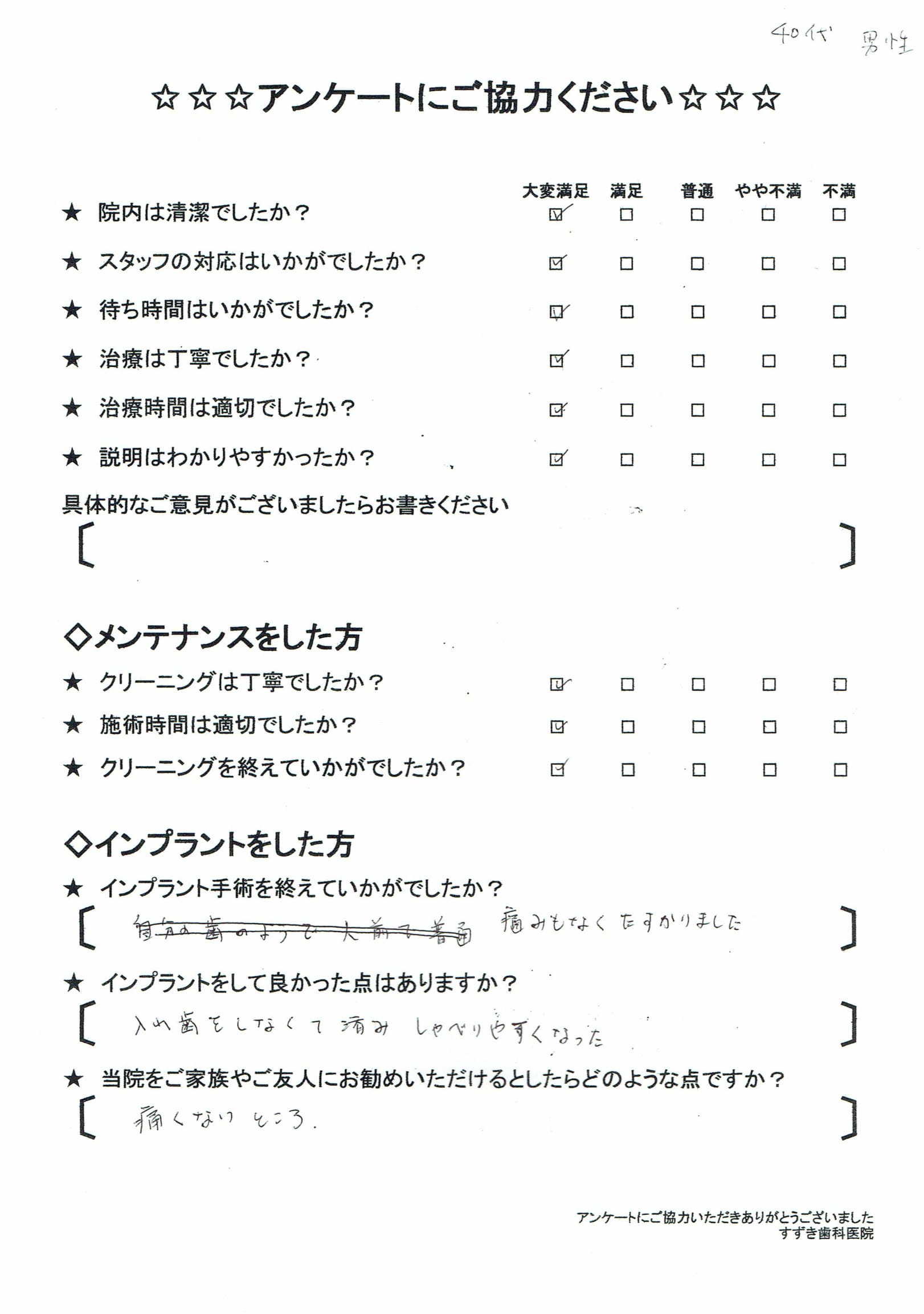 40代、男性 インプラント手術を受けられた患者さんの声 - 武蔵